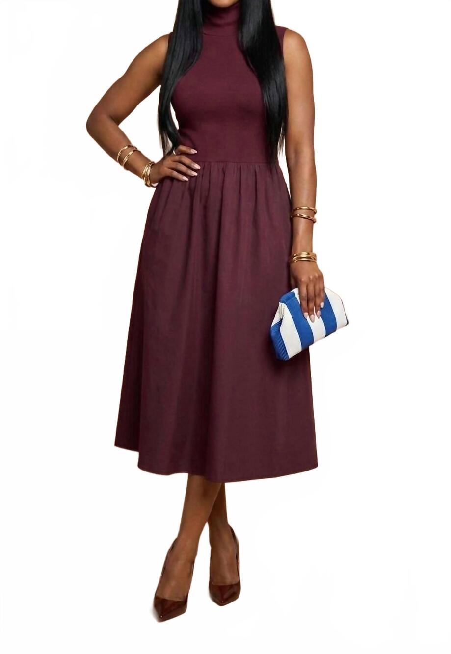 NEW NAKED ZEBRA mock neck mixed media dress in burgundy